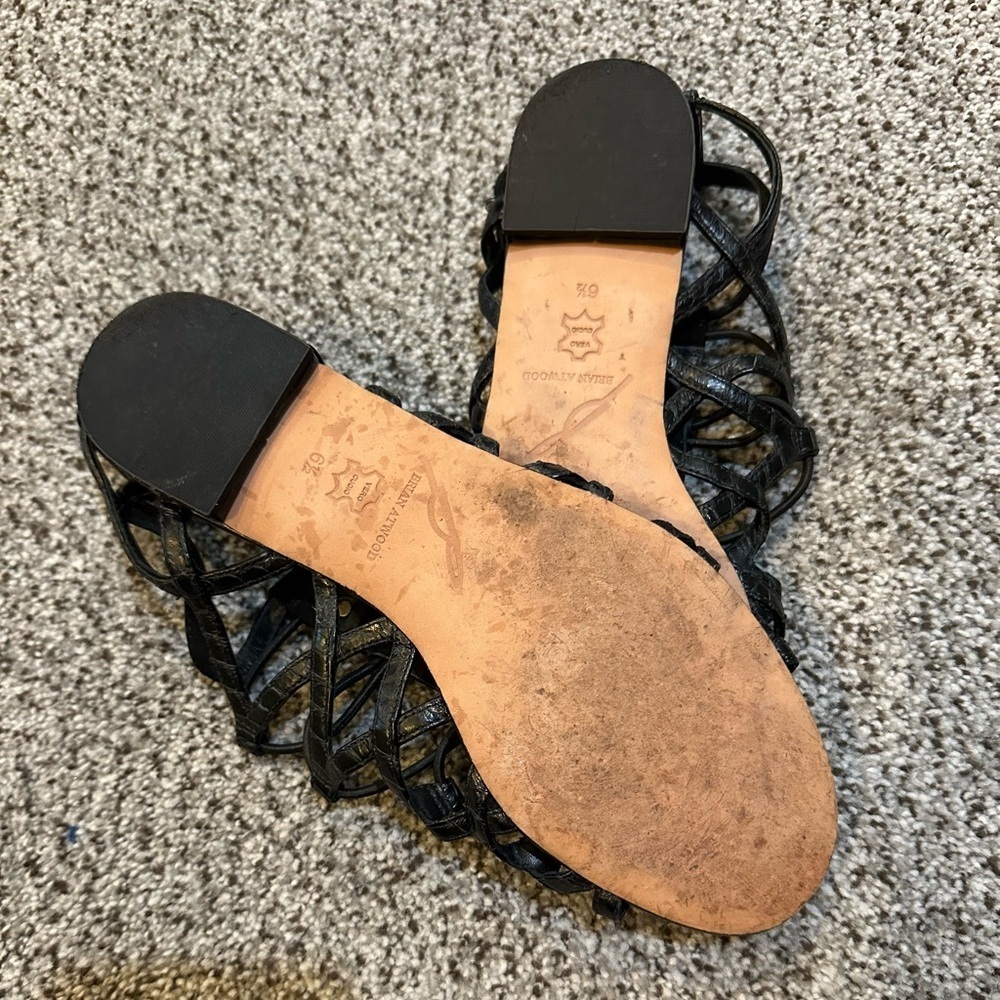 BRIAN ATWOOD Size 6.5 Black Gladiator Agustina Snake Sandals Studs Spikes R $220 - Picture 8 of 9